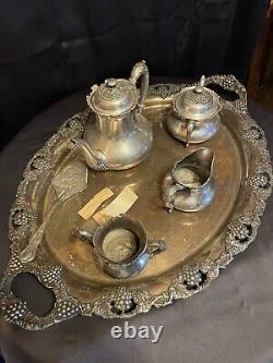 RARE VINTAGE ANTIQUE SHEFFIELD SILVER SERVING TRAY With REED&BARTON SILVER TEA SET