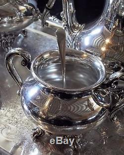 REED & BARTON 5600 Regent Silver Plate COFFEE & TEA Set with CREAMER & SUGAR, Tray