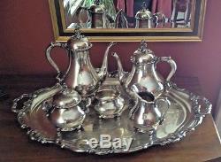 REED + BARTON Provencial # 7040 5 PC SILVERPLATE TEA SET with GORHAM VC777 TRAY