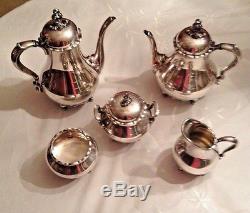 REED + BARTON Provencial # 7040 5 PC SILVERPLATE TEA SET with GORHAM VC777 TRAY
