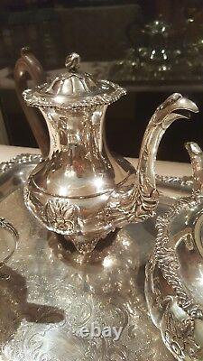 RIDEAU PLATE BY BIRKS 5 PC. TEA & COFFEE SET with Heavy 28 SERVING TRAY