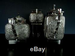 Rare Beautiful Large Chinese Silver Four Pieces Tea set-ca 1880-WANGHING Mark