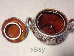 Rare Gorgeous Black, Starr & Frost Sterling Overlay 5 Pc. Pottery Tea Set