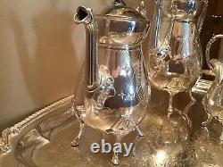 Rare Rogers Bros 1800's Egyptian Revival Silverplate Teaset WithTray
