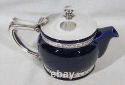 Rare! Vintage 1930's Lenox Hotel Navy Blue + Gorham Silver-plated LID Teapot