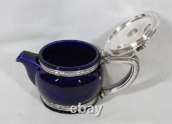 Rare! Vintage 1930's Lenox Hotel Navy Blue + Gorham Silver-plated LID Teapot