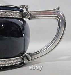 Rare! Vintage 1930's Lenox Hotel Navy Blue + Gorham Silver-plated LID Teapot