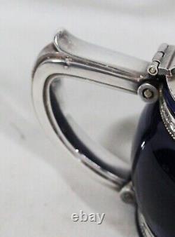 Rare! Vintage 1930's Lenox Hotel Navy Blue + Gorham Silver-plated LID Teapot