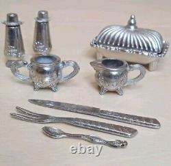 Rare Vintage 1978 IMPERIAL 51 PC Silver Cast Metal Dollhouse Miniature Tea Set