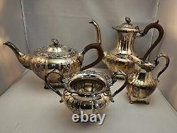 Rare Vintage 4 Piece Birks RIDEAU Hand Chased Silverplate Tea Set