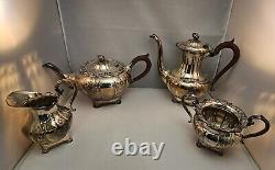 Rare Vintage 4 Piece Birks RIDEAU Hand Chased Silverplate Tea Set