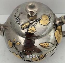 Rare Whiting Aesthetic Sterling Mixed Metals Tea Set Applied Leaves & Vines 1880