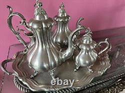 Reed And Barton Winthrop Antique pewter tea coffee set Tray Pumpkin, Candlestick