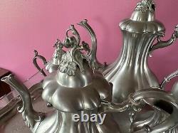 Reed And Barton Winthrop Antique pewter tea coffee set Tray Pumpkin, Candlestick