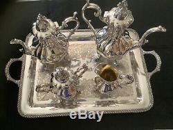 Reed And Barton Winthrop Pumkin Coffee And Tea Set With Tray & Two Serving Trays