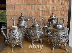 Reed & Barton 5 Piece Silver Plated Tea Set #2795, 2 Pieces Gilted, Antique