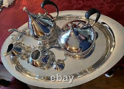 Reed & Barton John Prip Dimension Silverplate Tea Coffee Set Shiny Gorgeous Tray