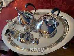 Reed & Barton John Prip Dimension Silverplate Tea Coffee Set Shiny Gorgeous Tray