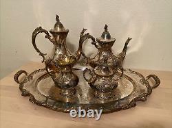 Reed & Barton, King Francis Coffee and Tea Set Five Pieces Tray Sugar Bowl