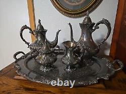 Reed & Barton, King Francis Coffee and Tea Set Five Pieces Tray Sugar Bowl