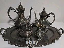 Reed & Barton, King Francis Coffee and Tea Set Five Pieces Tray Sugar Bowl