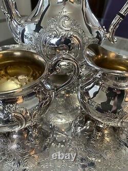 Reed and Barton Vintage Silver Plate Tea Set Hand Chased Repousse Regent Pattern