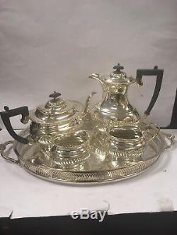Roberts & Dore Ltd Silver Plate Georgian Style Tea Set on Tray Hallmarked