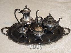 Rogers Bros 1847 Heritage IS Silverplate Tea and Coffee Set with Large Tray