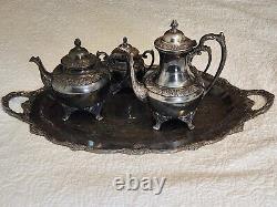 Rogers Bros 1847 Heritage IS Silverplate Tea and Coffee Set with Large Tray