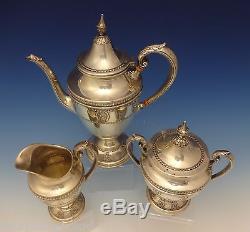 Rose Point by Wallace Sterling Silver Tea Set 3pc Coffee Sugar Creamer (#0590)