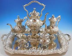 Rose by Stieff Sterling Silver Tea Set 5pc with Tray Flower Finial #2249 Fabulous