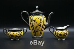 Rosenthal 15Pc Yellow Silver Overlay Art Deco Demitasse Coffee Tea Set VIKTORIA