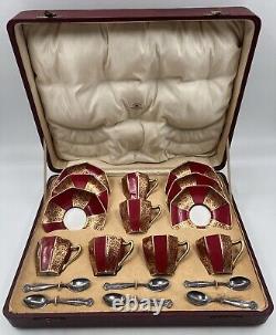 Royal Doulton Mappin & Webb Porcelain Tea Coffee Box Set. Sterling Silver Spoons