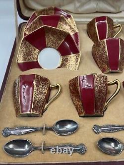 Royal Doulton Mappin & Webb Porcelain Tea Coffee Box Set. Sterling Silver Spoons