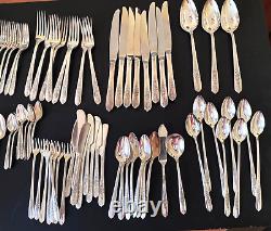 Royal Rose Oneida Nobility Silver Plate Flatware Set 87 Pieces 8x9 + 15 extras