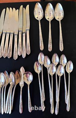 Royal Rose Oneida Nobility Silver Plate Flatware Set 87 Pieces 8x9 + 15 extras