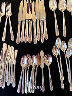 Royal Rose Oneida Nobility Silver Plate Flatware Set 87 Pieces 8x9 + 15 extras