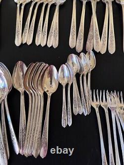 Royal Rose Oneida Nobility Silver Plate Flatware Set 87 Pieces 8x9 + 15 extras