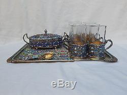 Russian 1873 84 Gilt Silver & Enamel Tea Set For Six Magnificent
