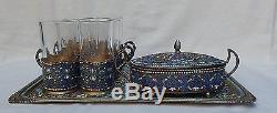 Russian 1873 84 Gilt Silver & Enamel Tea Set For Six Magnificent