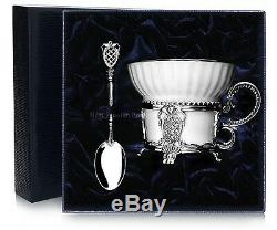 Russian Imperial Lomonosov Porcelain Set Sterling Silver Tea Cup Spoon Maecenas