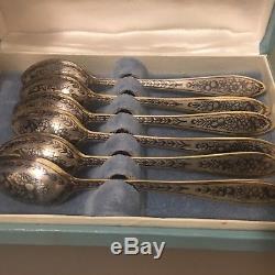 Russian / Soviet Silver Niello Tea Spoon Set 875