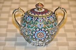 Russian antique silver/enamel seven-piece tea set