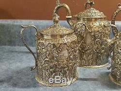 S. Kirk & Son REPOUSSE 1883 Coin Silver 5pc Tea Set with Waste Bowl RARE