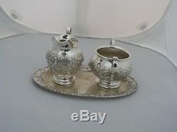 S. Kirk&sons Hand Decorated Repousse Sterling Silver 3pc Tea Set