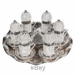 (SET of 6)Turkish Coffee Tea Glasses Set Saucers Holders Decorated Crystal Set