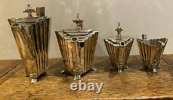 SUPERB heavy silver plated Art Deco fluted modernist coffee tea set 4 pieces