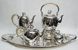 SVEND TOXVAERD STERLING SILVER DENMARK COFFEE & TEA SET With WATER KETTLE & TRAY