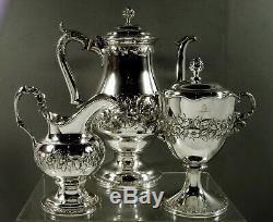 Samuel Kirk Silver Tea Set c1840 Unicorn 98 Ounces