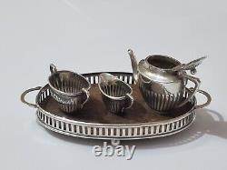 Saunders & Shepherd Edwardian Solid Silver Miniature Tea Set & Tray 1905 & 1909